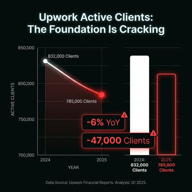Chart illustrating the 6% decline in Upwork's active client base